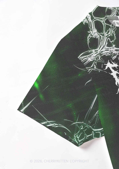 Green Gothic Faggot Pride Y2K Mesh Crop Top Cherrykitten