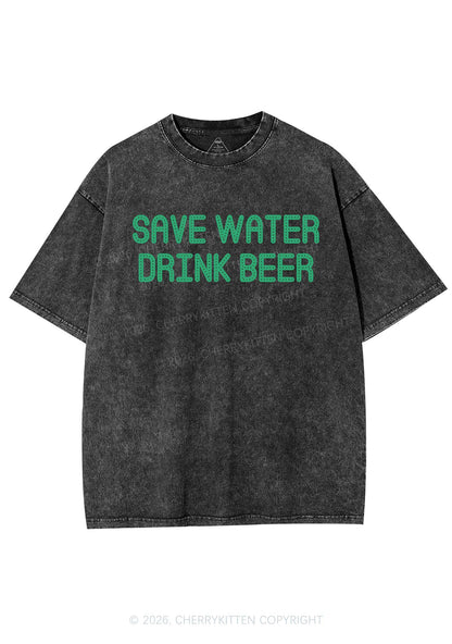 Save Water Drink Beer St Patricks Y2K Shirts Washed Tee Cherrykitten