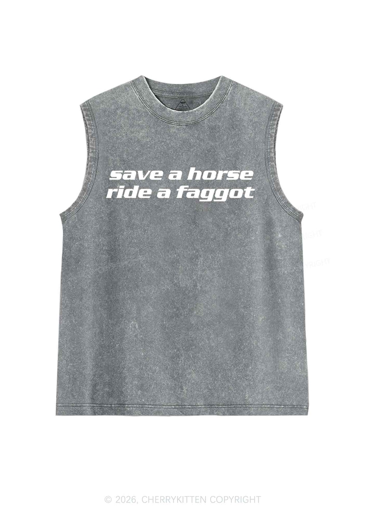 Save Horse Ride Faggot Pride Y2K Washed Muscle Tank Cherrykitten