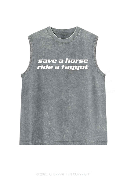 Save Horse Ride Faggot Pride Y2K Washed Muscle Tank Cherrykitten