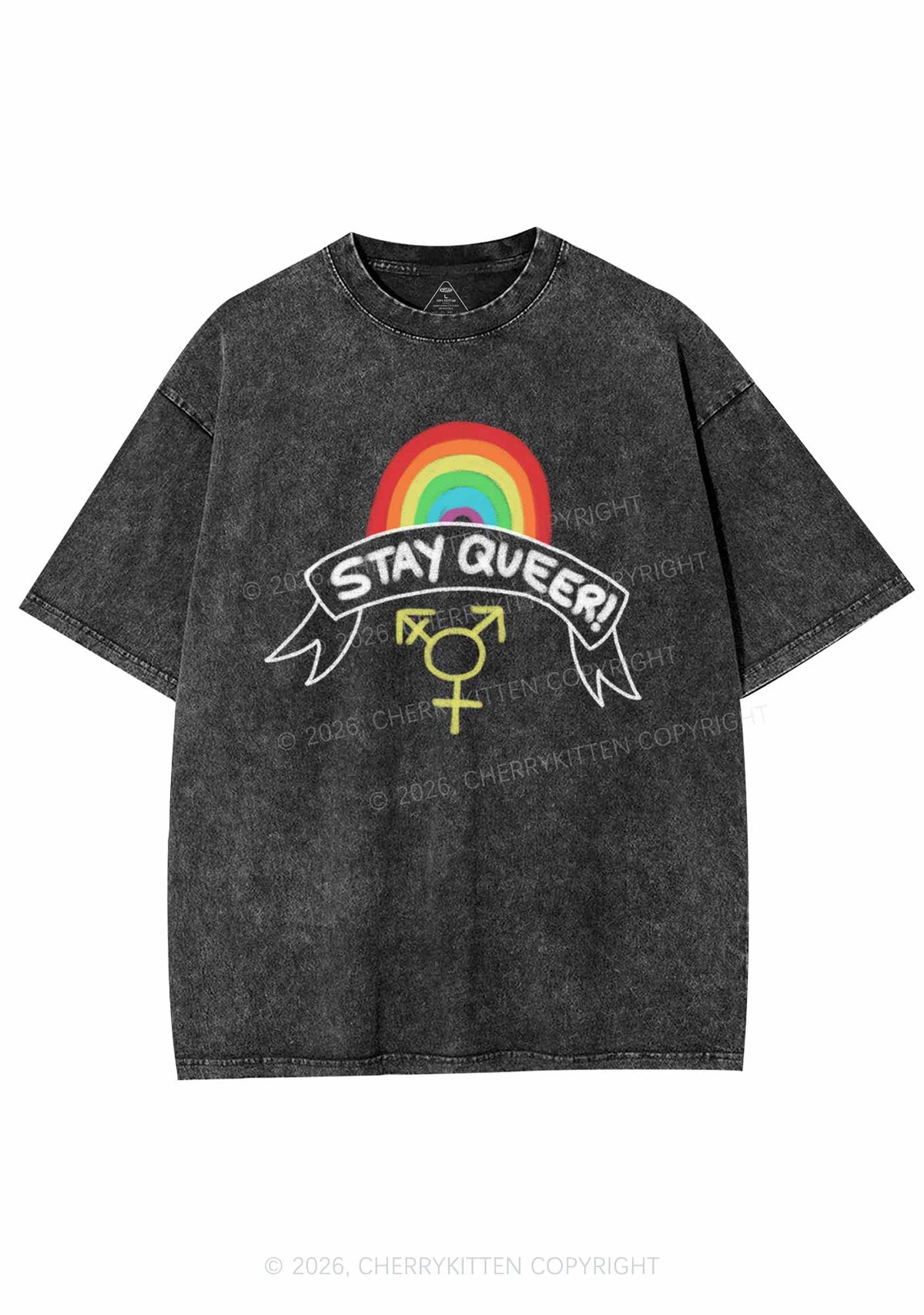 Stay Queer Pride Y2K Shirts Washed Tee Cherrykitten