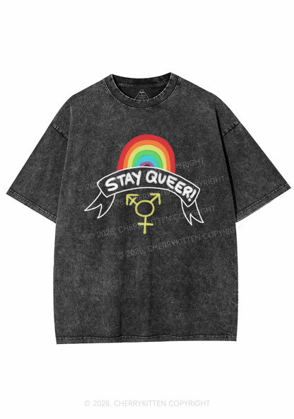 Stay Queer Pride Y2K Shirts Washed Tee Cherrykitten