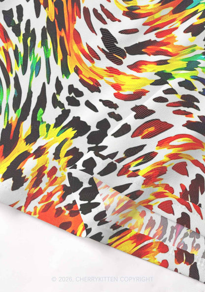 Rainbow Leopard Pride Y2K Mesh Crop Top Cherrykitten