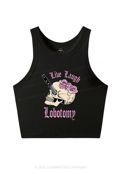 Live Laugh Lobotomy Skull Y2K Crop Tank Top Cherrykitten