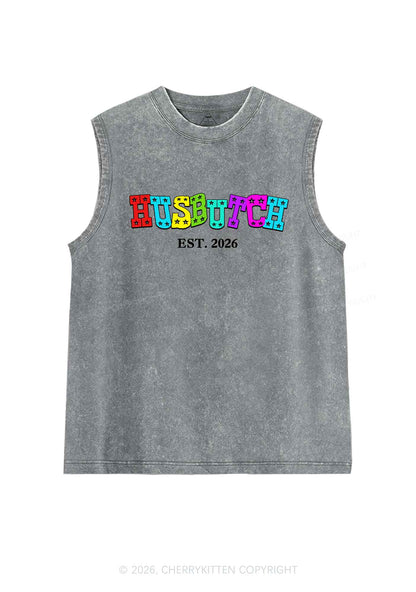 Custom Year Rainbow Husbutch Pride Y2K Washed Muscle Tank Cherrykitten