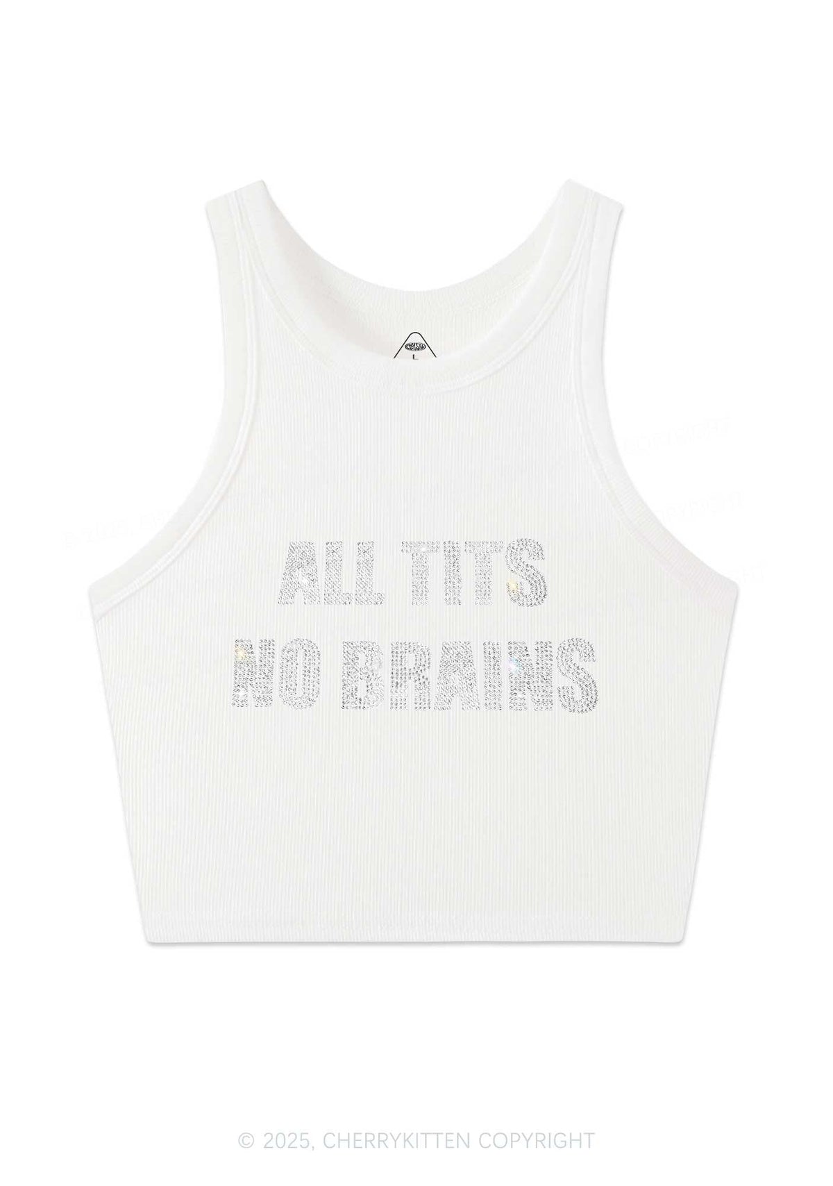 Rhinestone All Txts No Brains Y2K Crop Tank Top Cherrykitten