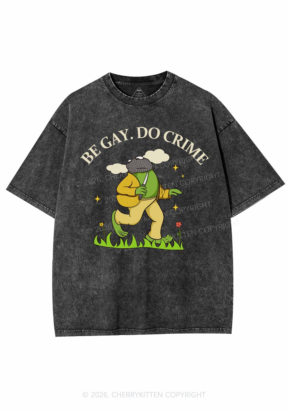 Be Gay Do Crime Frog Pride Y2K Shirts Washed Tee Cherrykitten