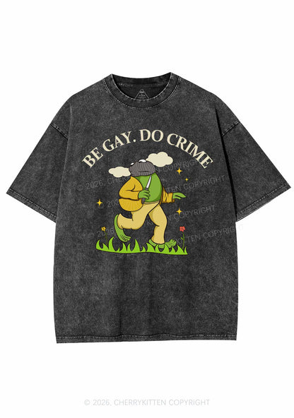 Be Gay Do Crime Frog Pride Y2K Shirts Washed Tee Cherrykitten
