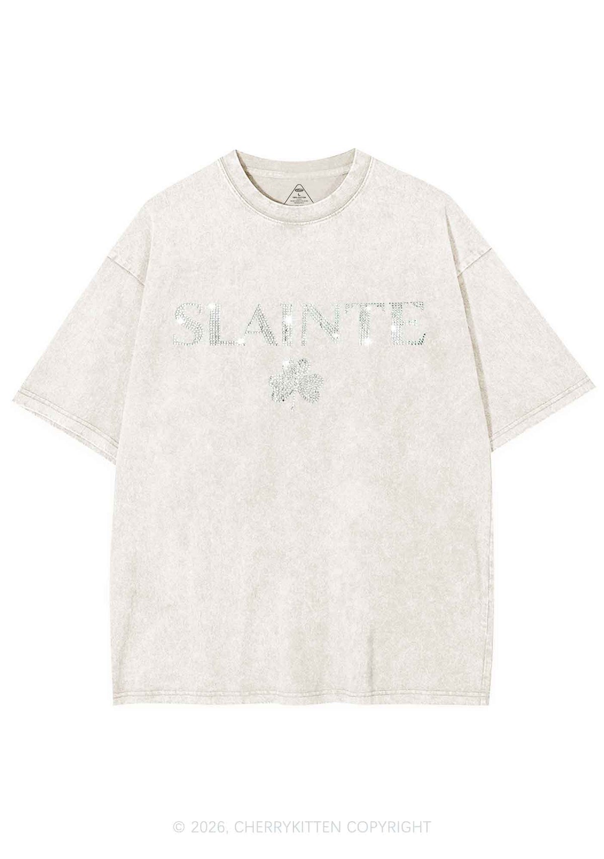 Rhinestone Slainte St Patricks Y2K Shirts Washed Tee Cherrykitten