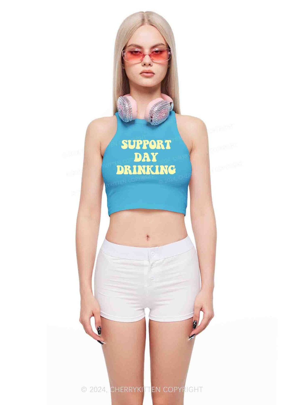 Support Day Drinking Y2K Crop Tank Top Cherrykitten