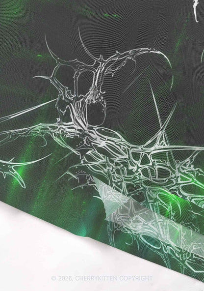 Green Gothic Faggot Pride Y2K Mesh Crop Top Cherrykitten