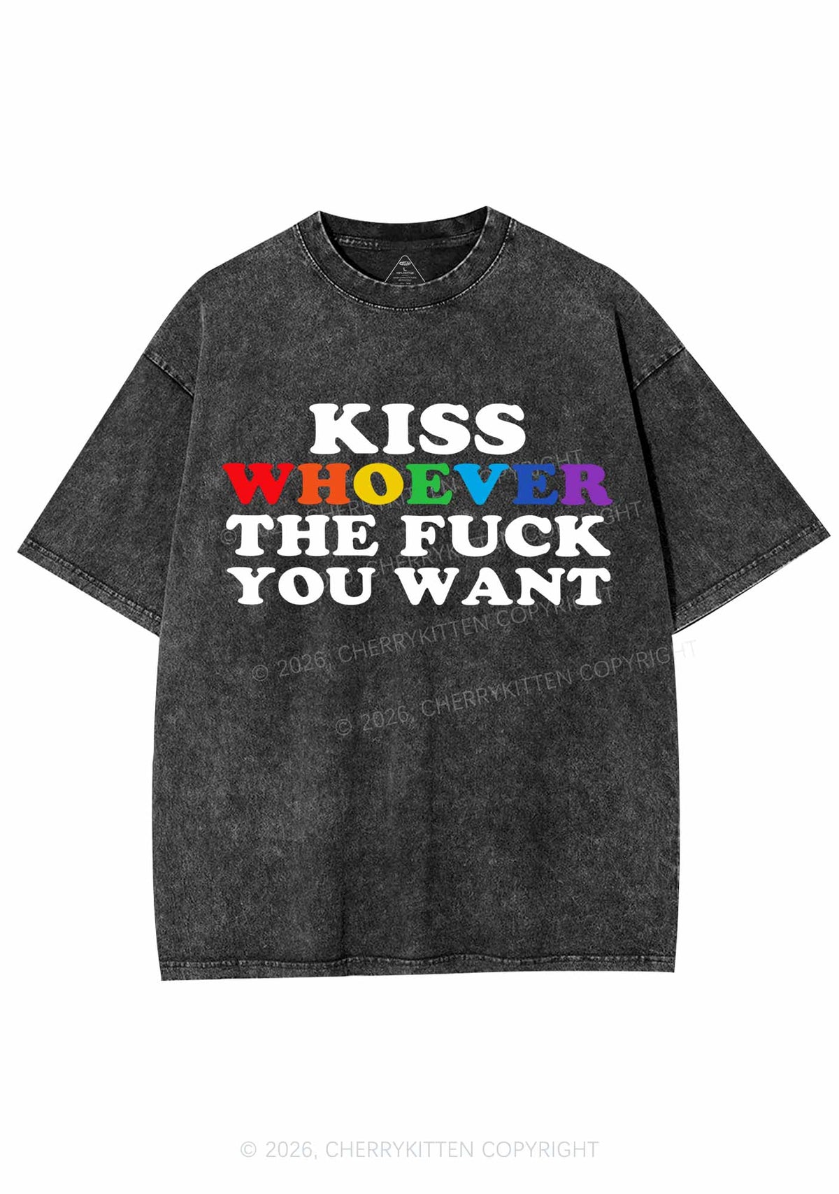 Kiss Whoever You Want Pride Y2K Shirts Washed Tee Cherrykitten