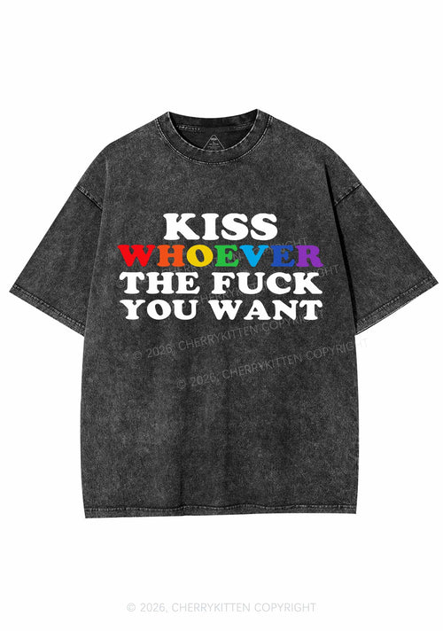 Kiss Whoever You Want Pride Y2K Shirts Washed Tee Cherrykitten