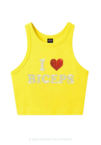 Rhinestone I Love Biceps Y2K Crop Tank Top Cherrykitten