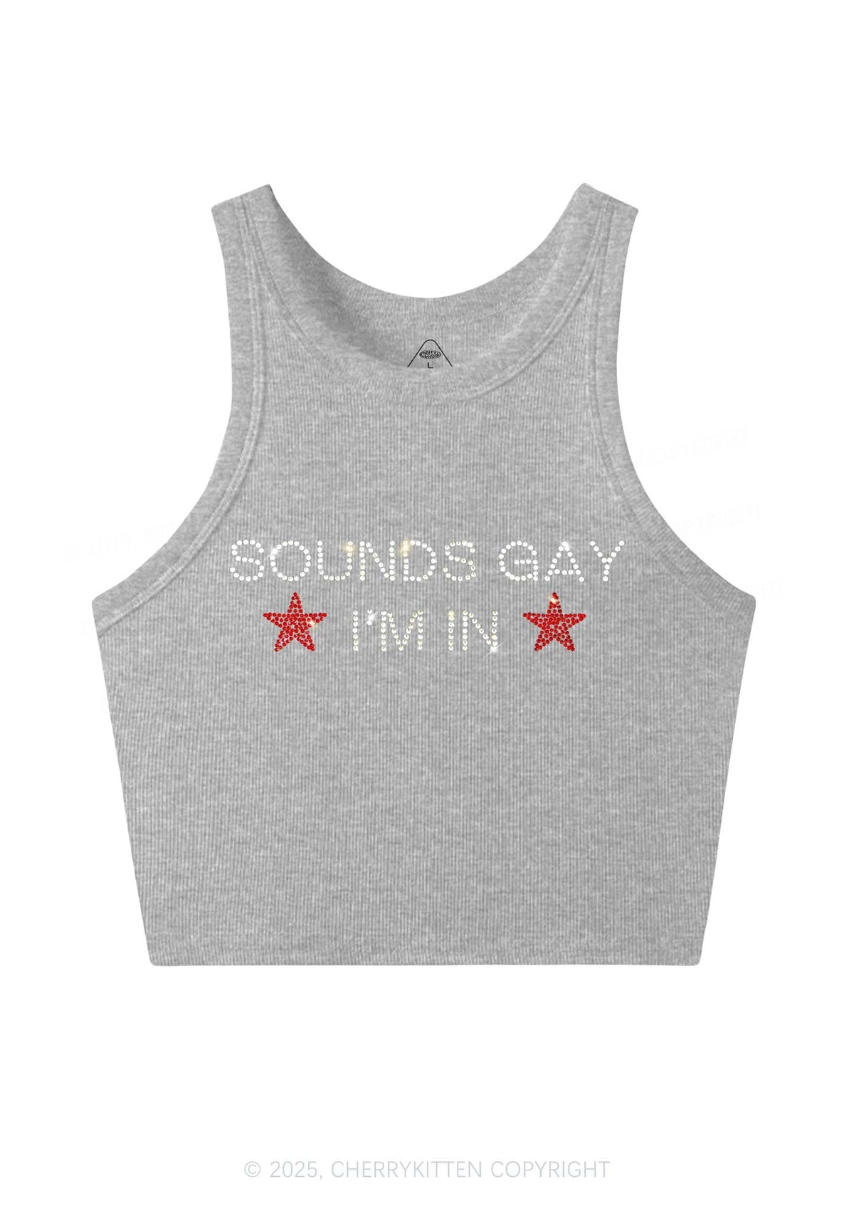 Rhinestone Sounds Gay Pride Y2K Crop Tank Top Cherrykitten