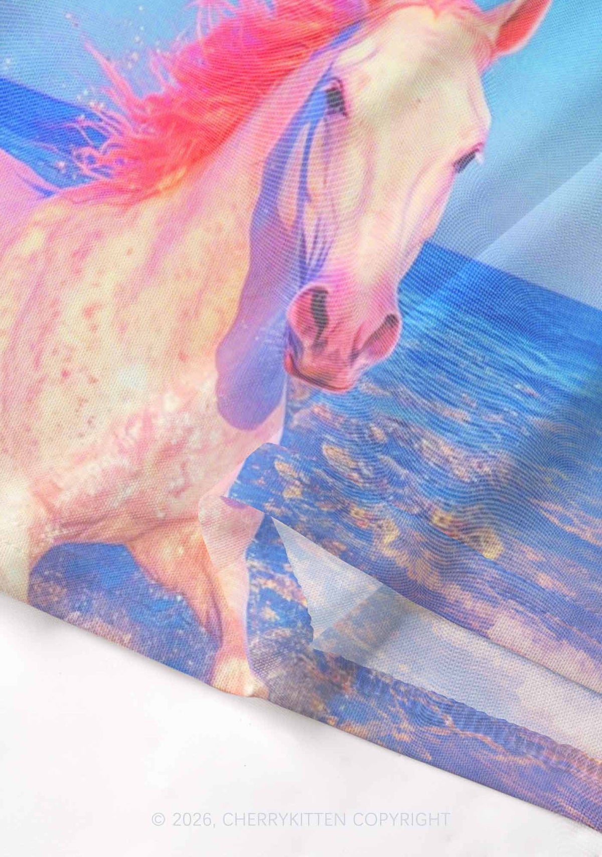 Blue Fag Princess Horse Pride Y2K Mesh Crop Top Cherrykitten