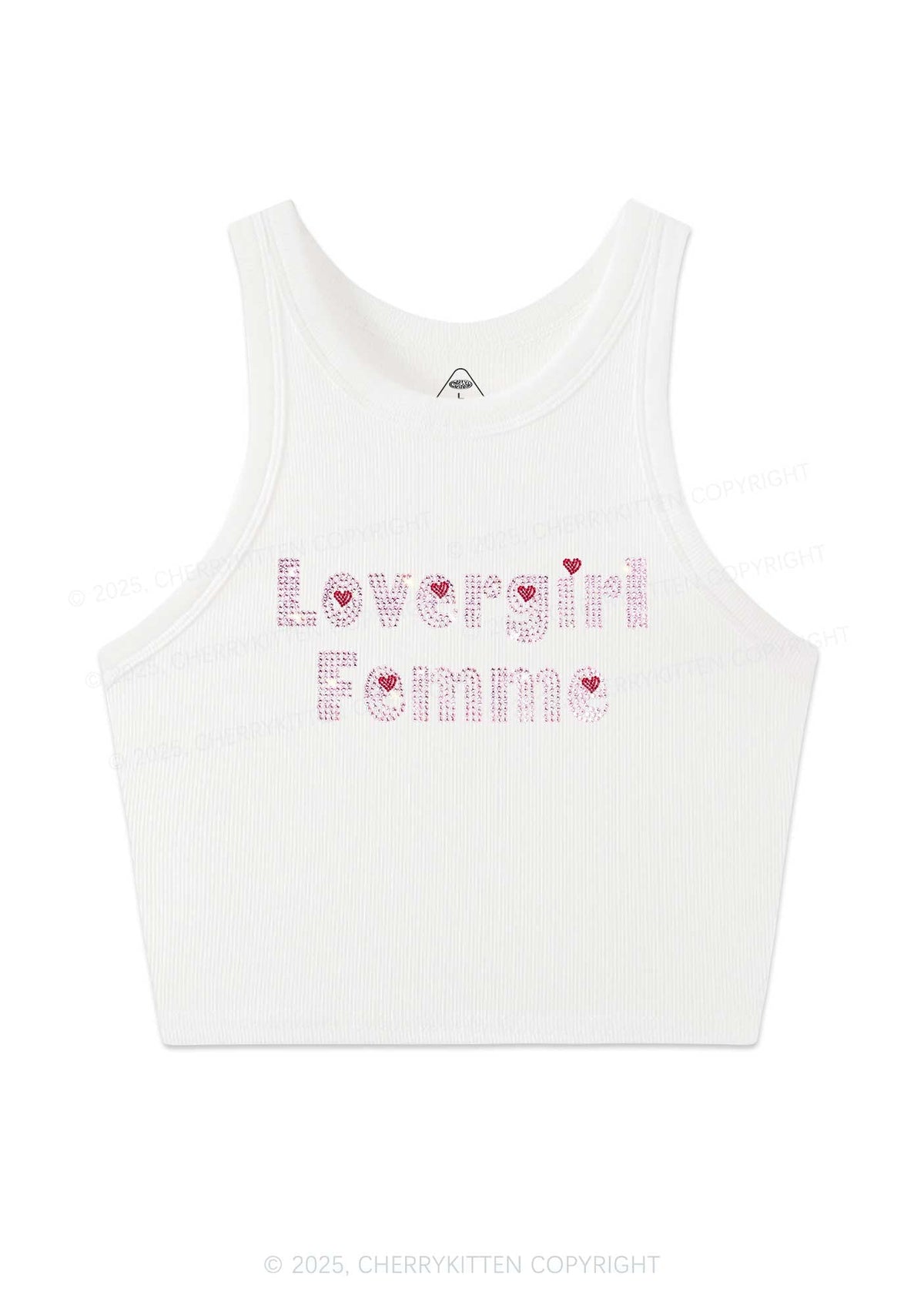 Rhinestone Lovergirl Femme Y2K Crop Tank Top Cherrykitten