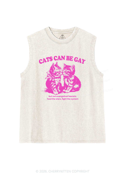 Cat Can Be Gay Pride Y2K Washed Muscle Tank Cherrykitten