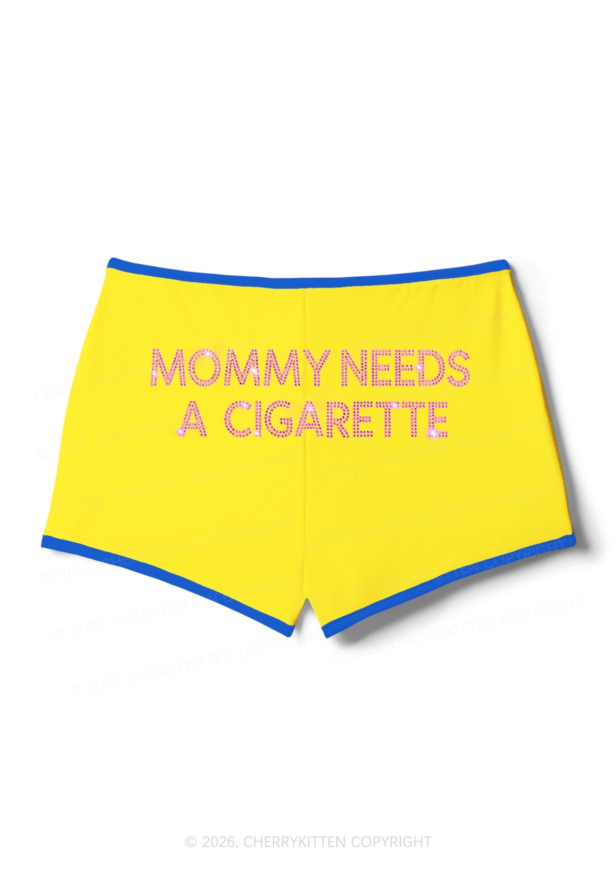 Rhinestone Mommy Needs Cigarette Y2K Booty Shorts Cherrykitten