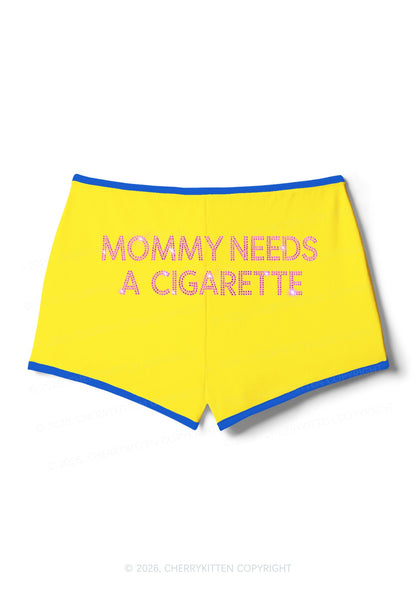 Rhinestone Mommy Needs Cigarette Y2K Booty Shorts Cherrykitten