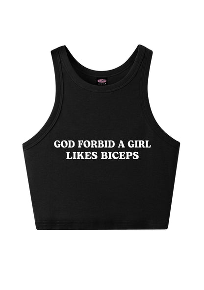 God Forbid A Girl Likes Biceps Y2K Crop Tank Top Cherrykitten