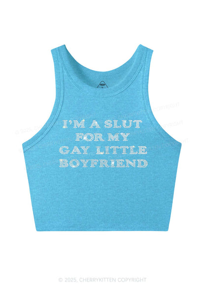 Rhinestone Slxt For My Gay BF Pride Y2K Crop Tank Top Cherrykitten