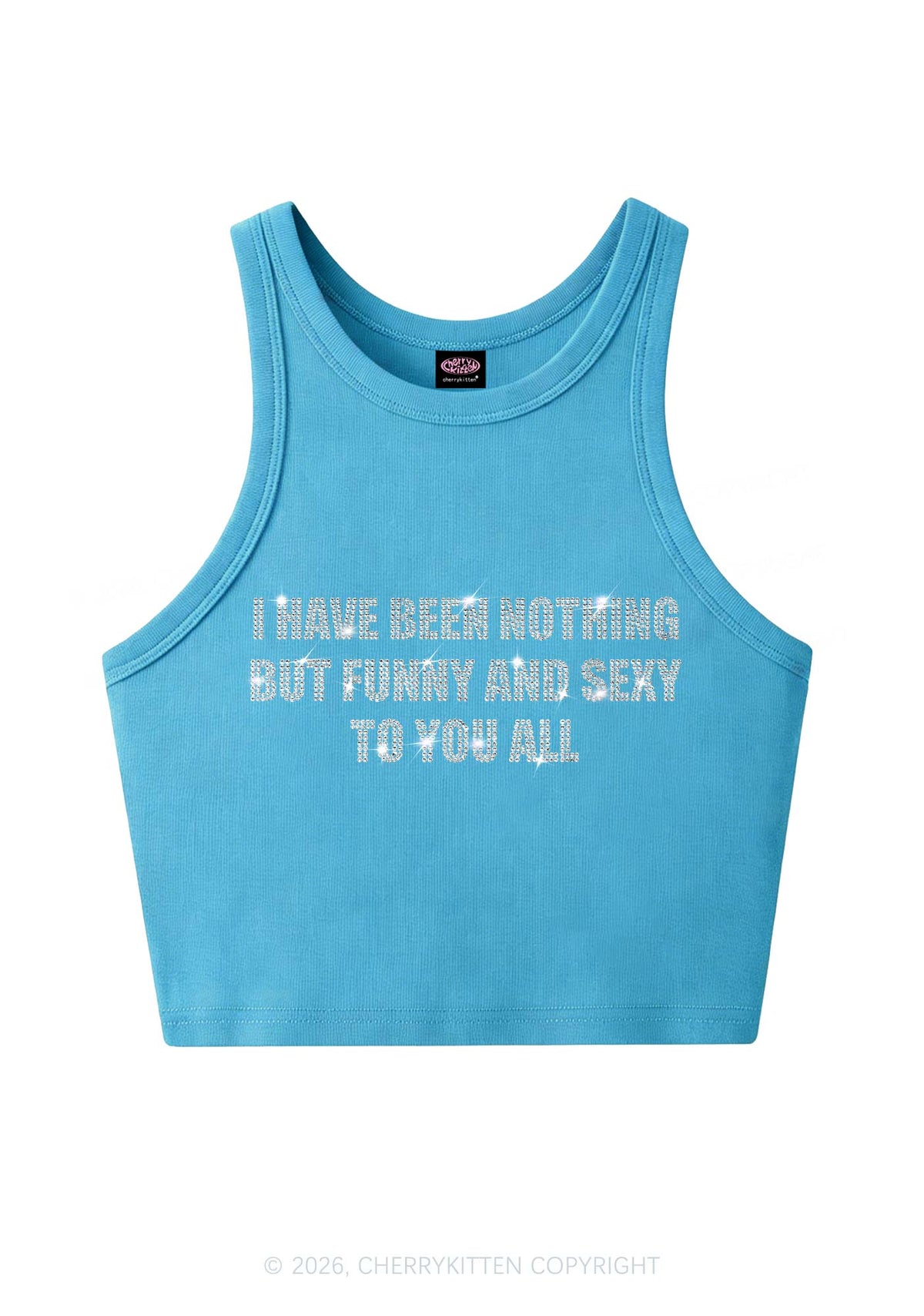 Rhinestone I Have Been Funny Y2K Crop Tank Top Cherrykitten