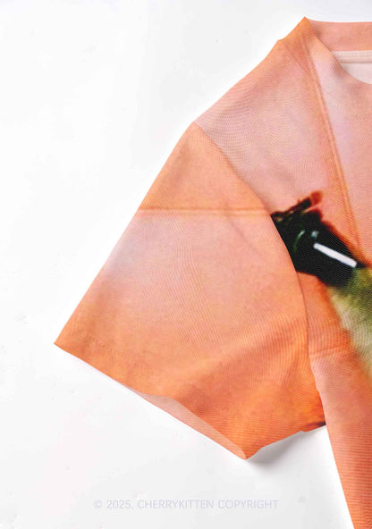 Bikini DJ Raccoon Y2K Mesh Crop Top Cherrykitten