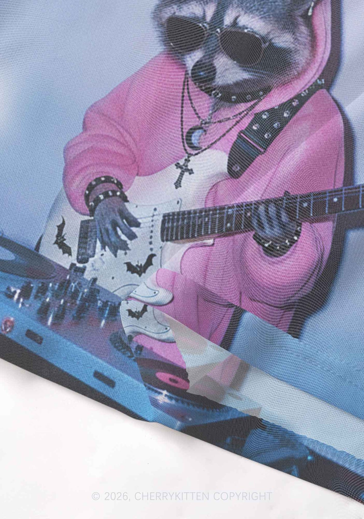 Pink Hoodie Raccoon DJ Y2K Mesh Crop Top Cherrykitten