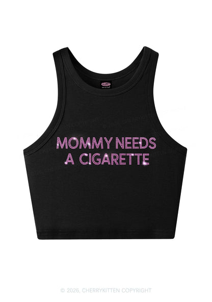 Rhinestone Mommy Needs Cigarette Y2K Crop Tank Top Cherrykitten