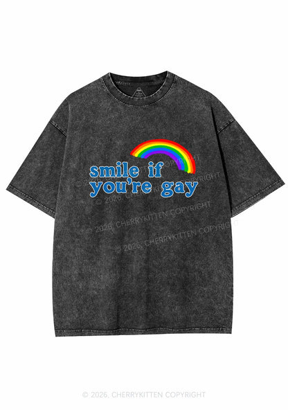 Rainbow Smile If You Are Gay Pride Y2K Shirts Washed Tee Cherrykitten