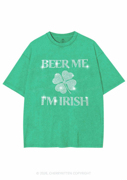 Rhinestone Beer Me Im Irish St Patricks Y2K Shirts Washed Tee Cherrykitten