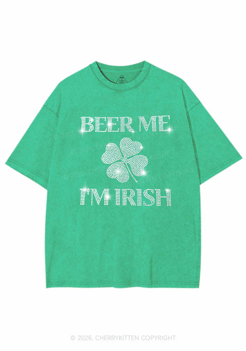 Rhinestone Beer Me Im Irish St Patricks Y2K Shirts Washed Tee Cherrykitten