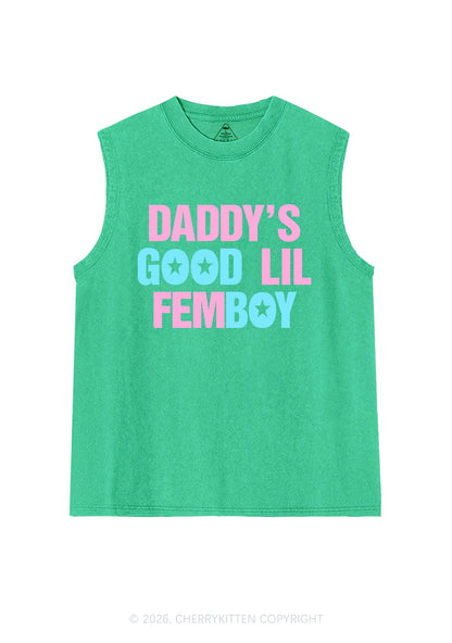 Daddys Good Lil Femboy Pride Y2K Washed Muscle Tank Cherrykitten