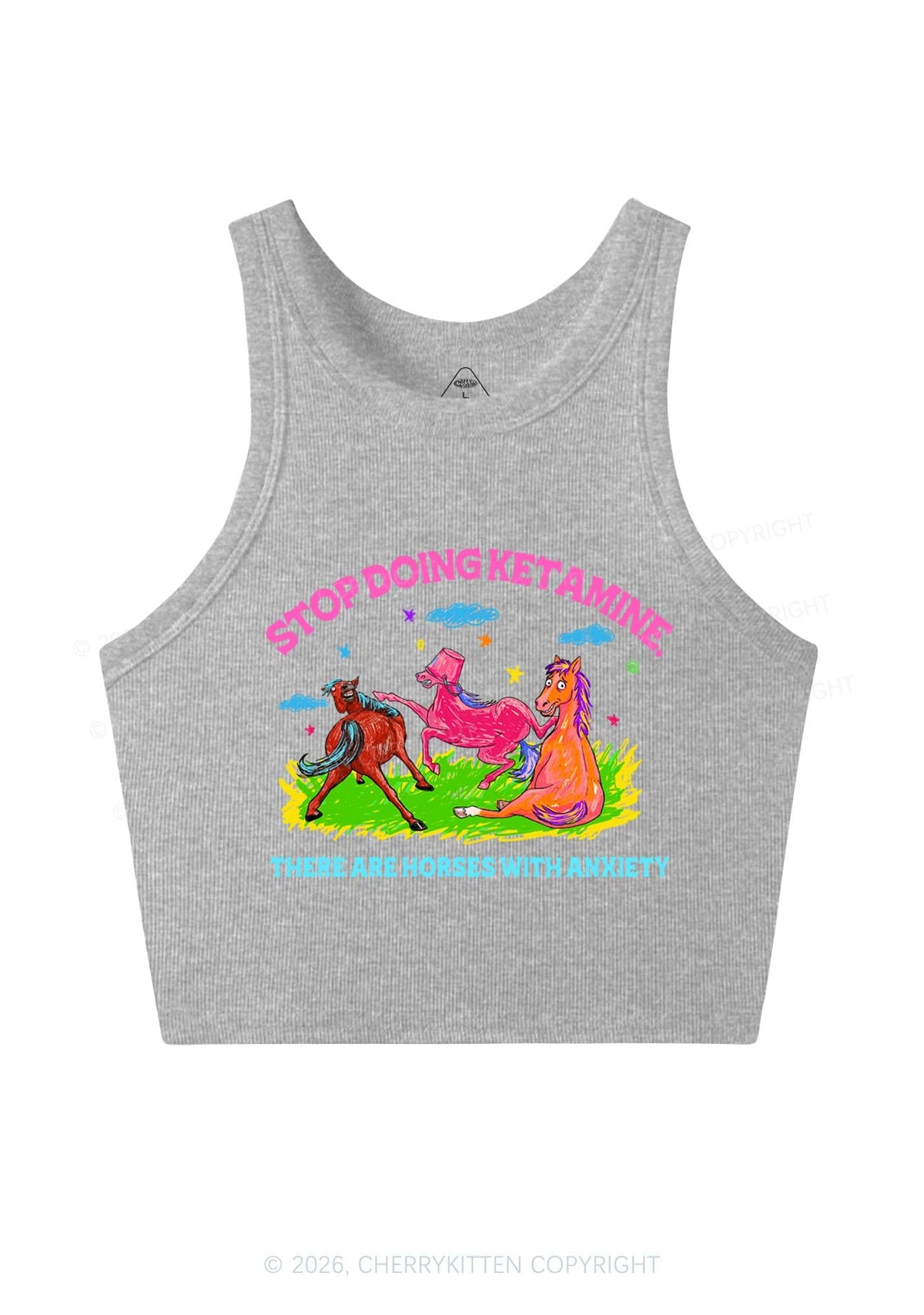 Horses With Anxiety Y2K Crop Tank Top Cherrykitten