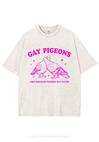 Gay Pigeons Kissing Pride Y2K Shirts Washed Tee Cherrykitten