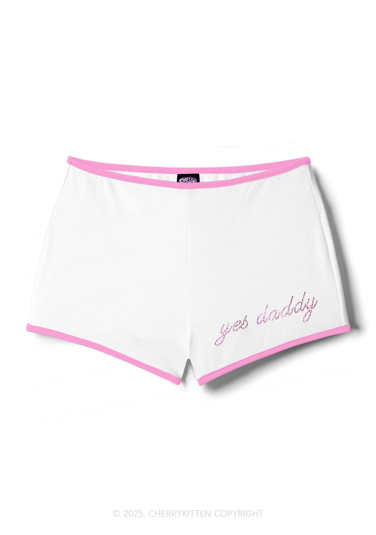 Rhinestone Pink Yes Daddy Y2K Booty Shorts Cherrykitten