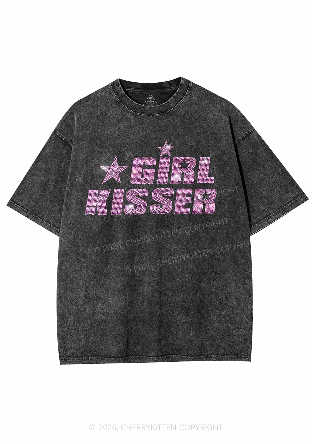 Rhinestone Girl Kisser Pride Y2K Shirts Washed Tee Cherrykitten