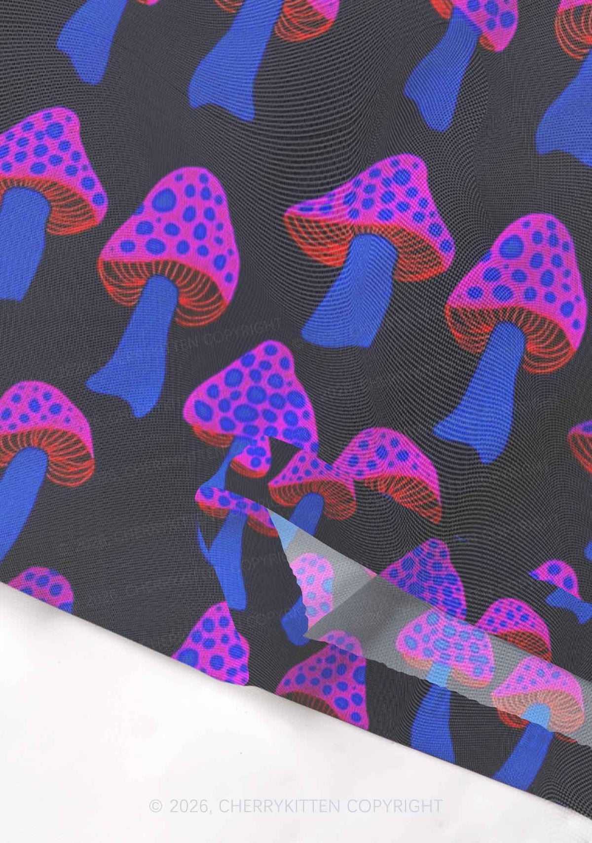 Blue Mushroom Y2K Mesh Crop Top Cherrykitten