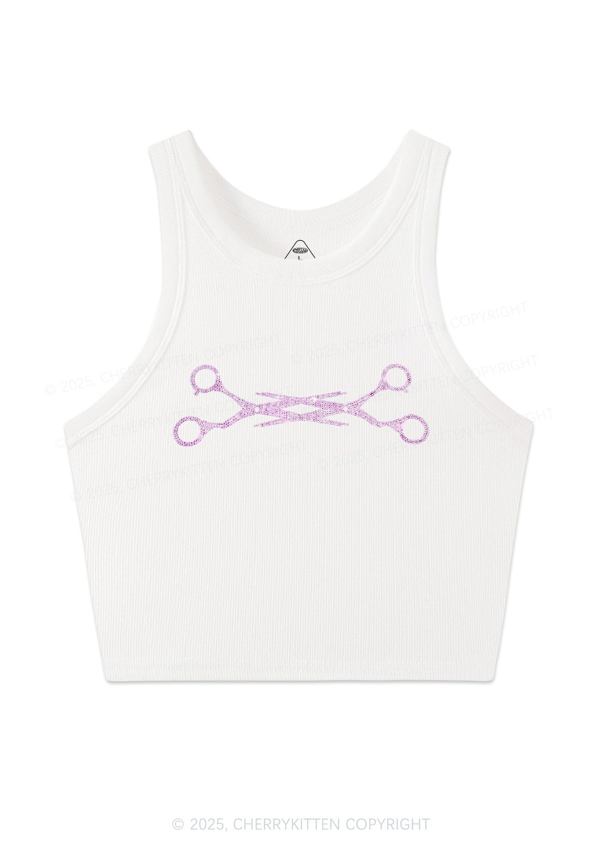 Rhinestone Pink Scissor Pride Y2K Crop Tank Top Cherrykitten