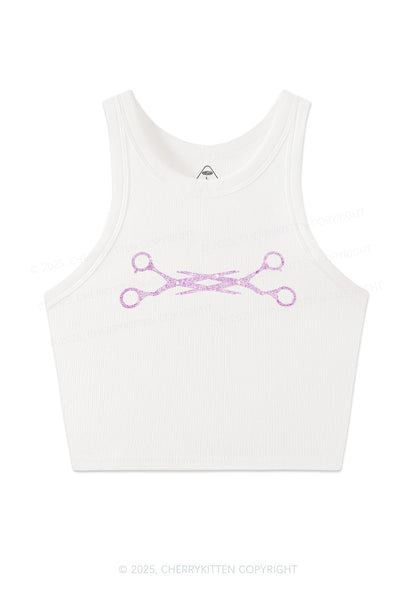 Rhinestone Pink Scissor Pride Y2K Crop Tank Top Cherrykitten