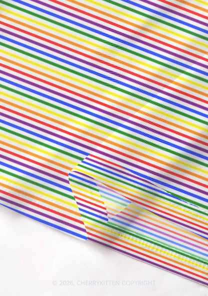 Rainbow Stripes Pride Y2K Mesh Crop Top Cherrykitten