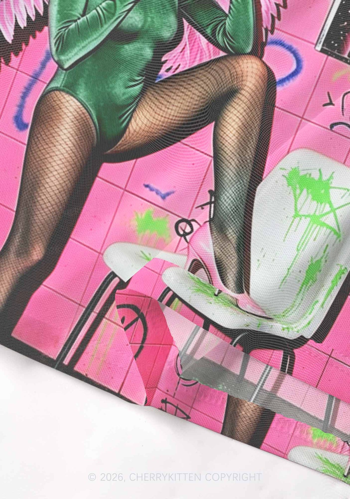 Alien Angel Graffiti Wall Y2K Mesh Crop Top Cherrykitten