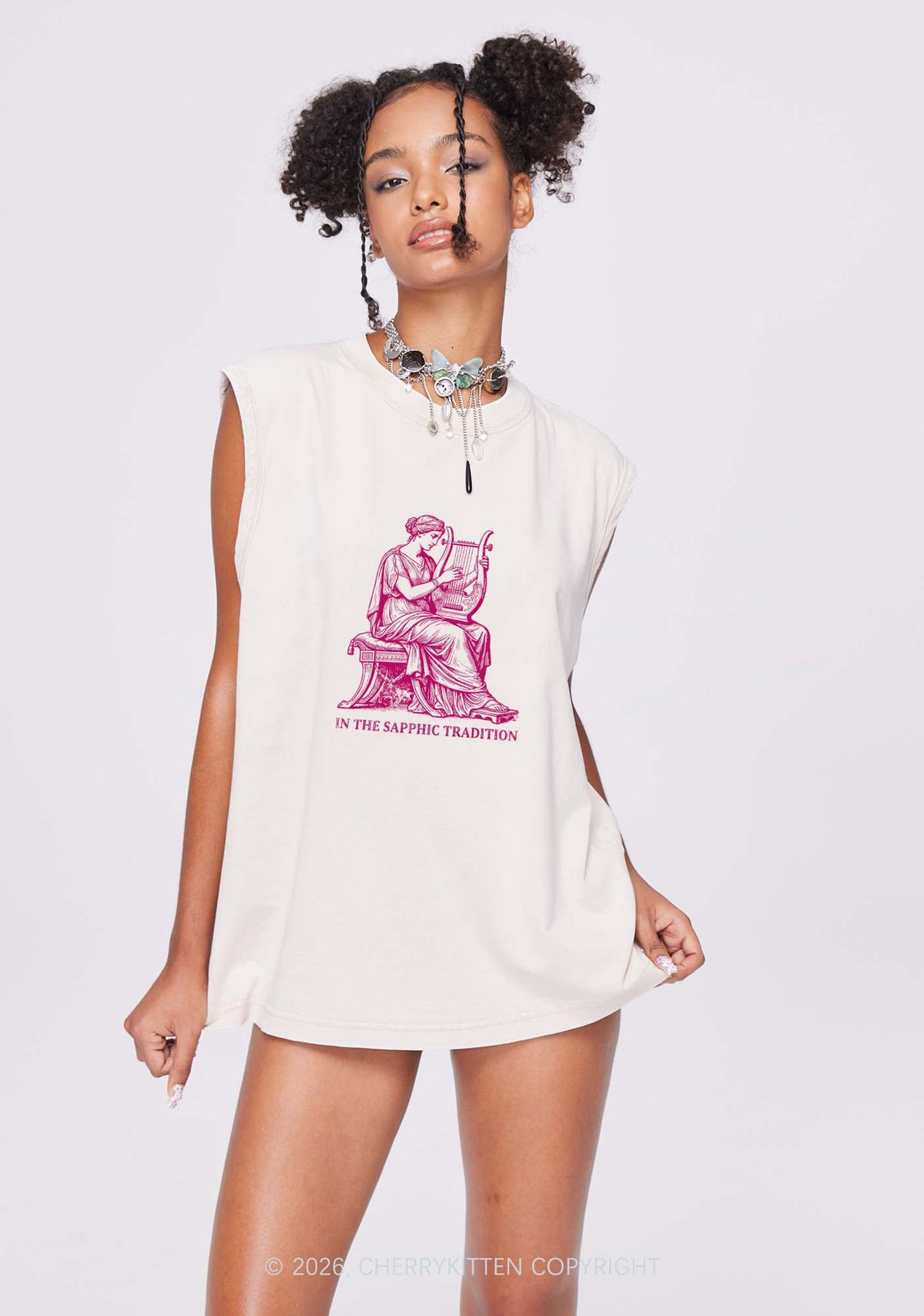 In The Sapphic Tradition Pride Y2K Washed Muscle Tank Cherrykitten