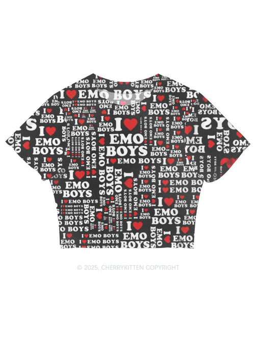 I Love Emo Boys Y2K Mesh Crop Top Cherrykitten
