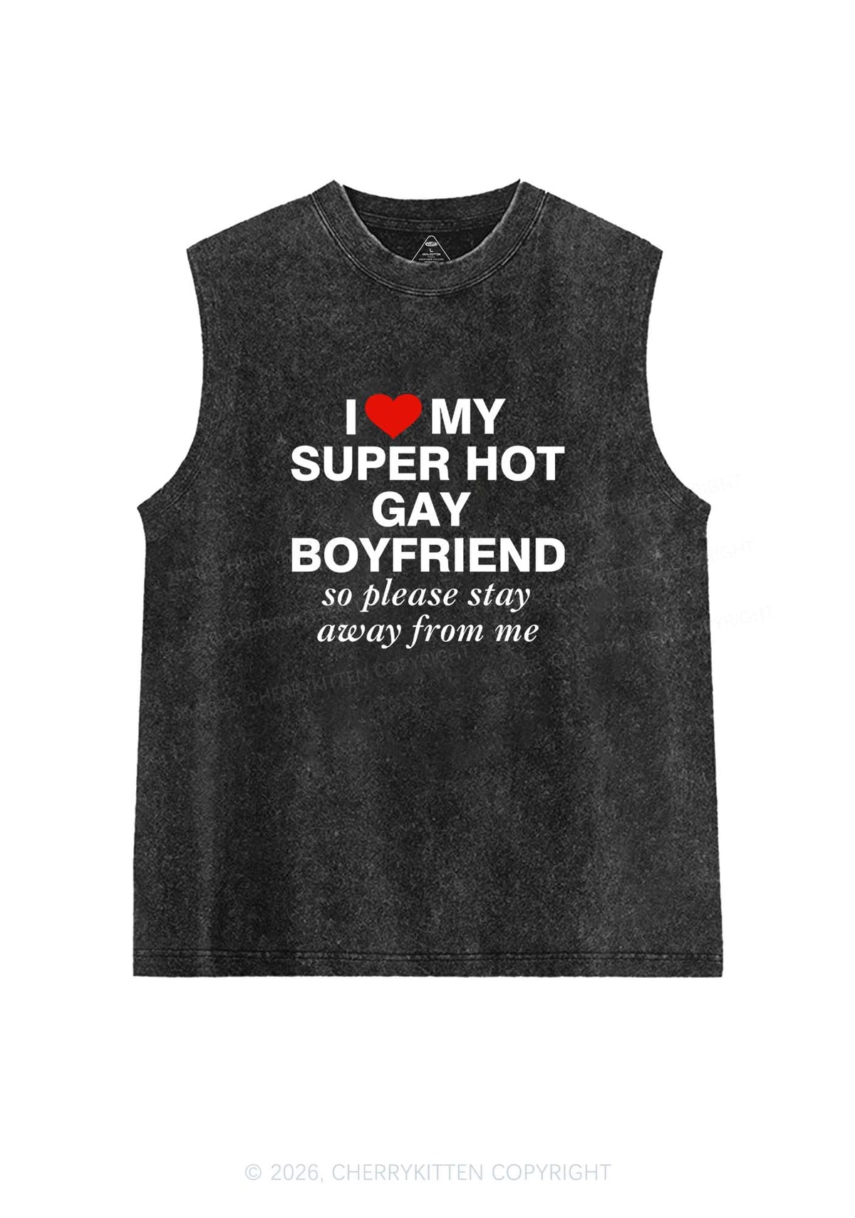 I Love My Super Hot Gay BF Pride Y2K Washed Muscle Tank Cherrykitten