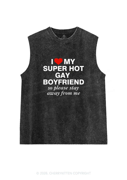 I Love My Super Hot Gay BF Pride Y2K Washed Muscle Tank Cherrykitten
