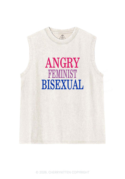 Angry Feminist Bisexual Pride Y2K Washed Muscle Tank Cherrykitten