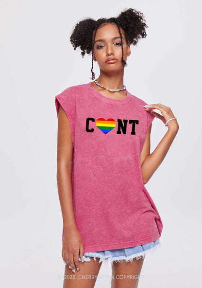 Rainbow Heart Cxxt Pride Y2K Washed Muscle Tank Cherrykitten