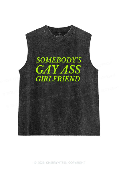 Somebodys Gay Axx Girlfriend Pride Y2K Washed Muscle Tank Cherrykitten